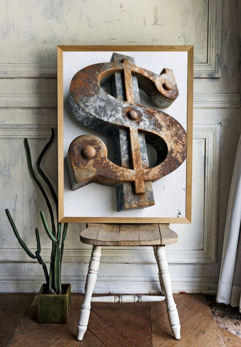 Rusty Dollar Sign Photography Poster. — room view 1