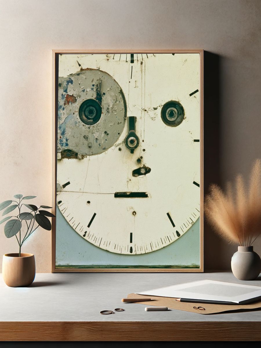 Industrial Clock Face Photography Print. — room view 2
