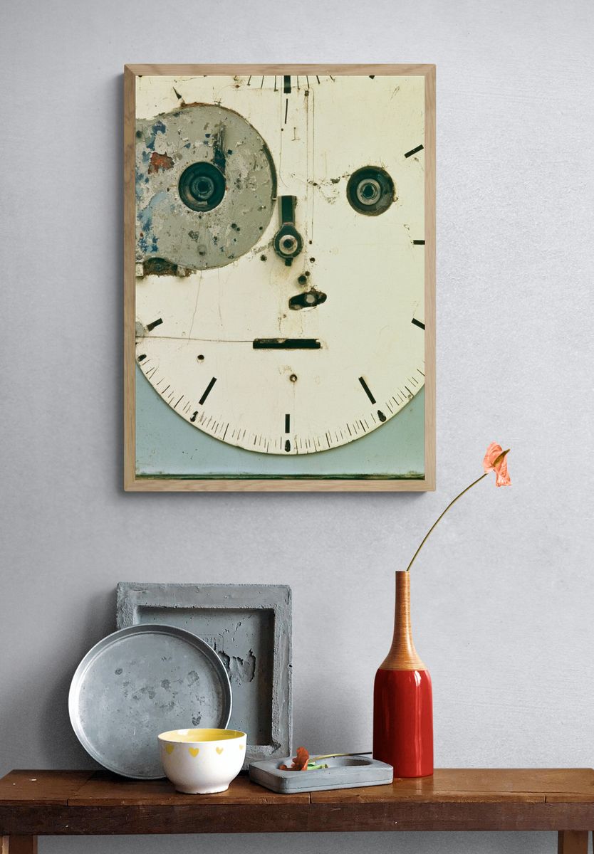 Industrial Clock Face Photography Print. — room view 3