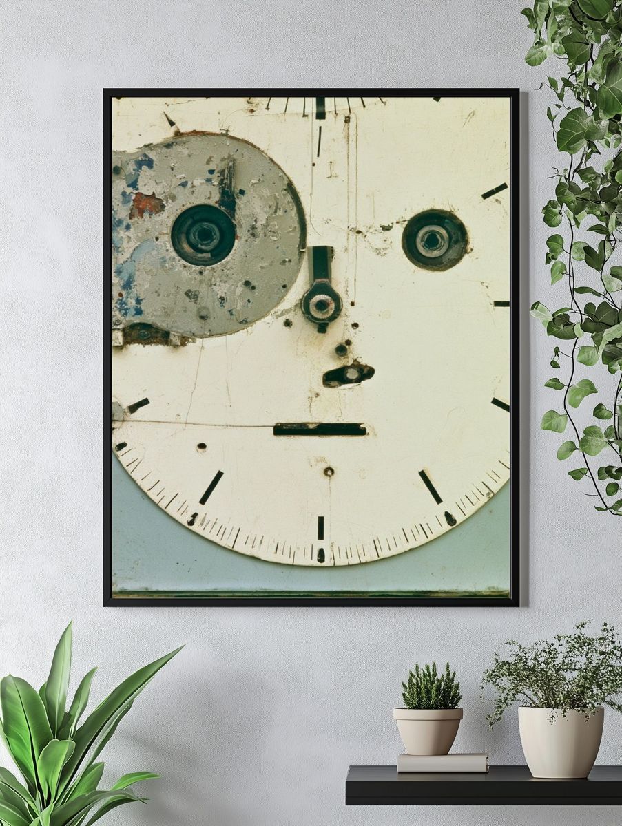 Industrial Clock Face Photography Print. — room view 4