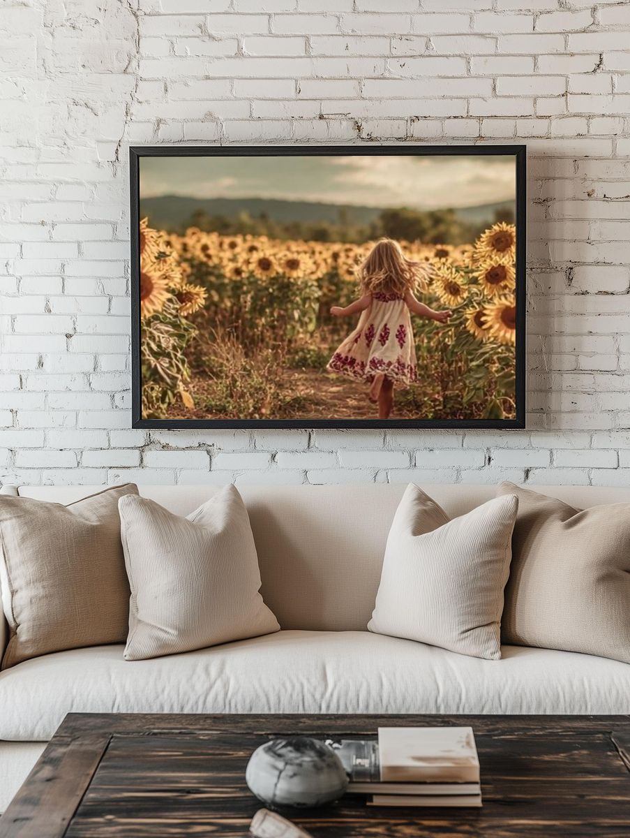 Sunflower Field Girl Photography Poster. room preview