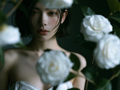 White Camellia Portrait Print. poster