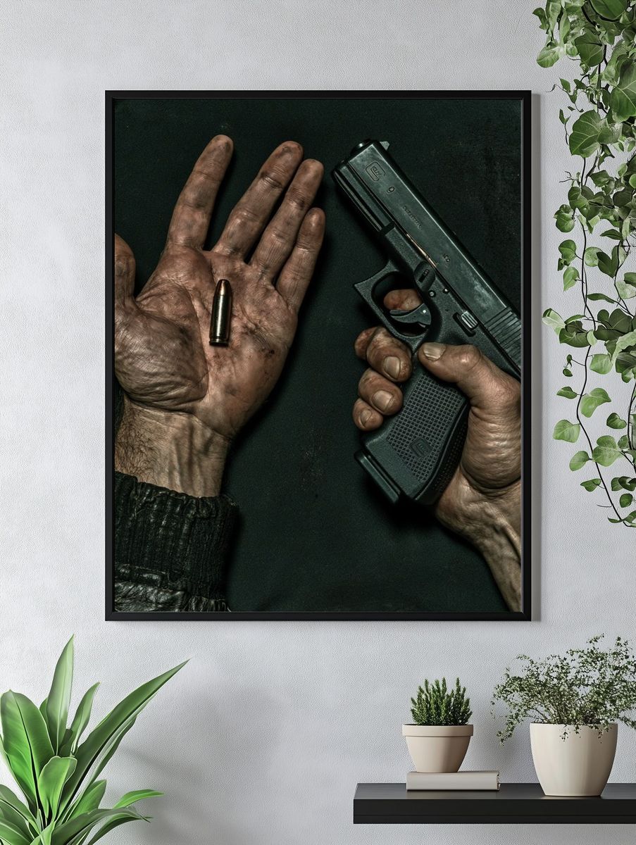 Bullet and Hand Photography Poster. — room view 4