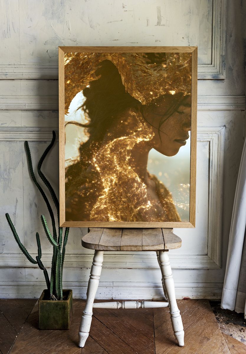 Golden Woman Portrait Print. — room view 1