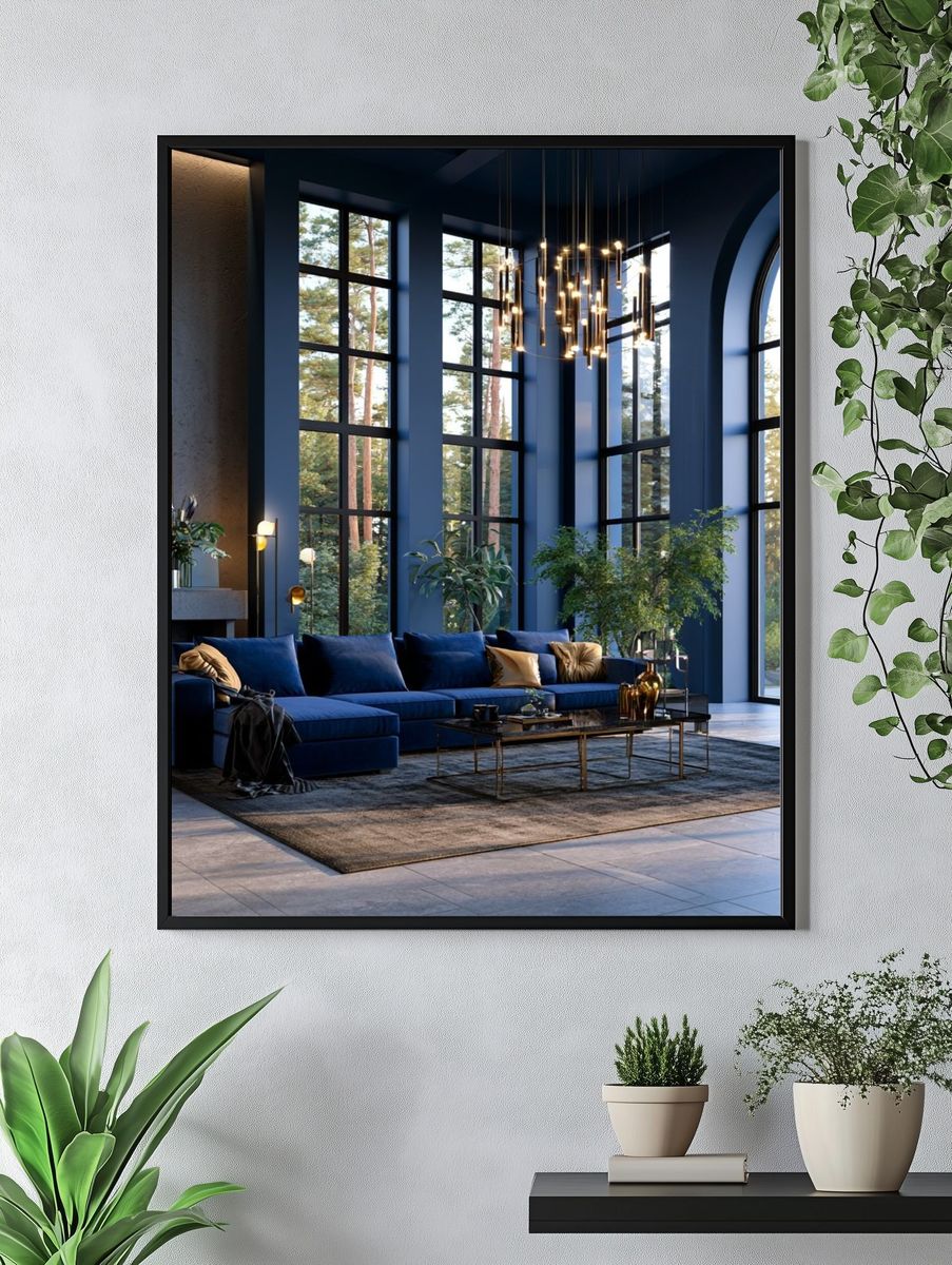Modern Blue Living Room Photography Poster. — room view 4