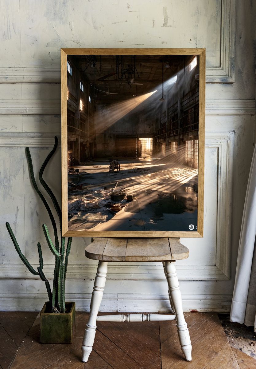 Abandoned Industrial Hallway Photography Poster. — room view 1