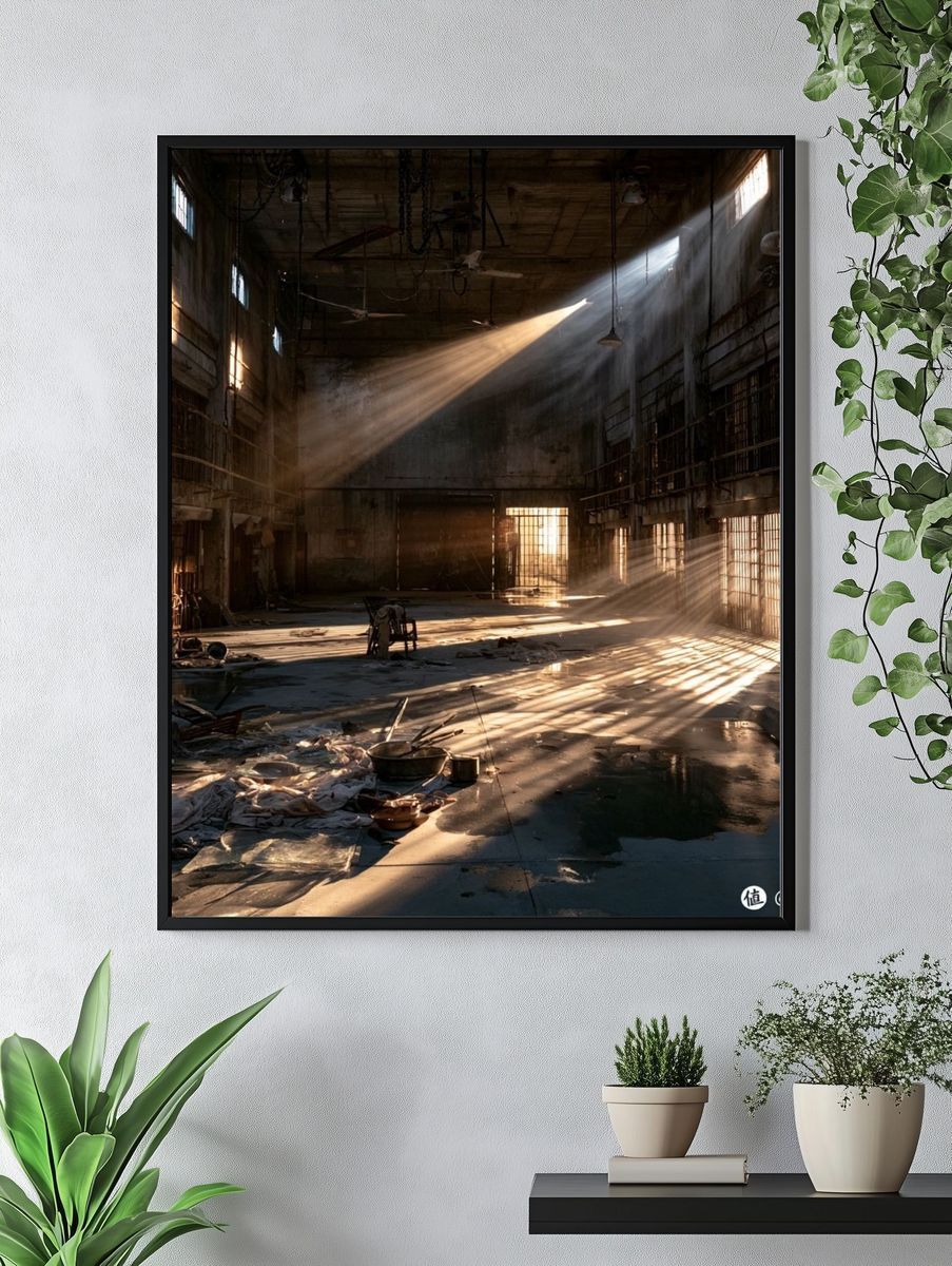 Abandoned Industrial Hallway Photography Poster. — room view 4