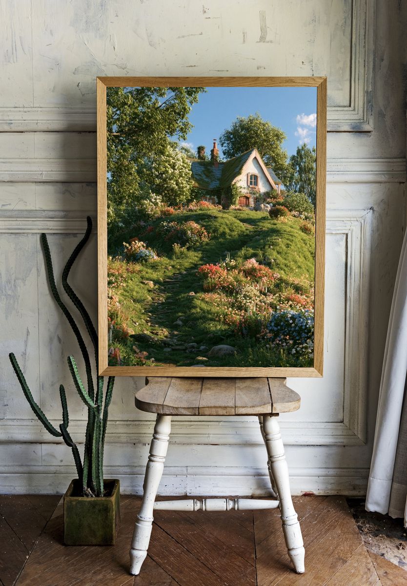 Flower Cottage Garden Photography Poster. — room view 1
