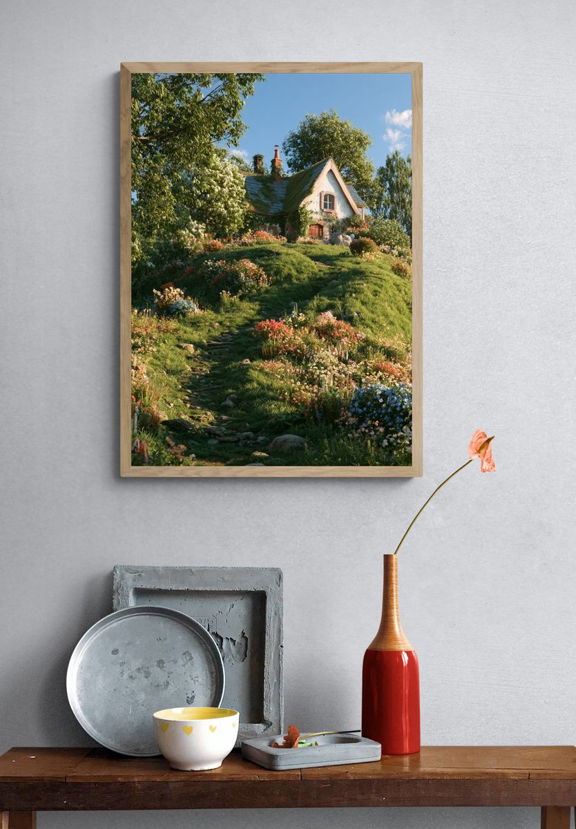 Flower Cottage Garden Photography Poster. — room view 3
