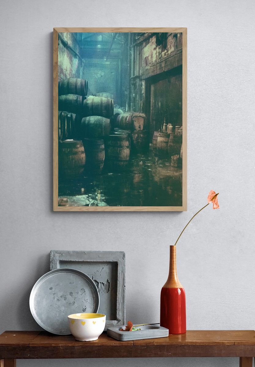 Moody Barrel Alley Photography Poster. — room view 3
