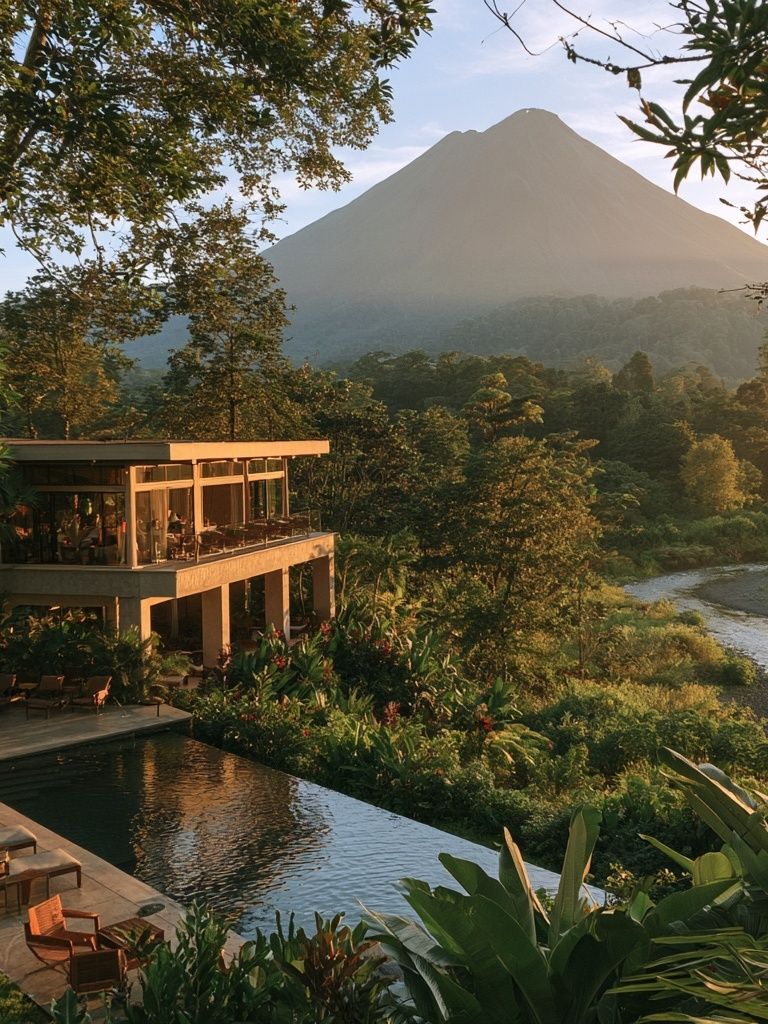 Tropical Mountain Resort Landscape Print. poster detail