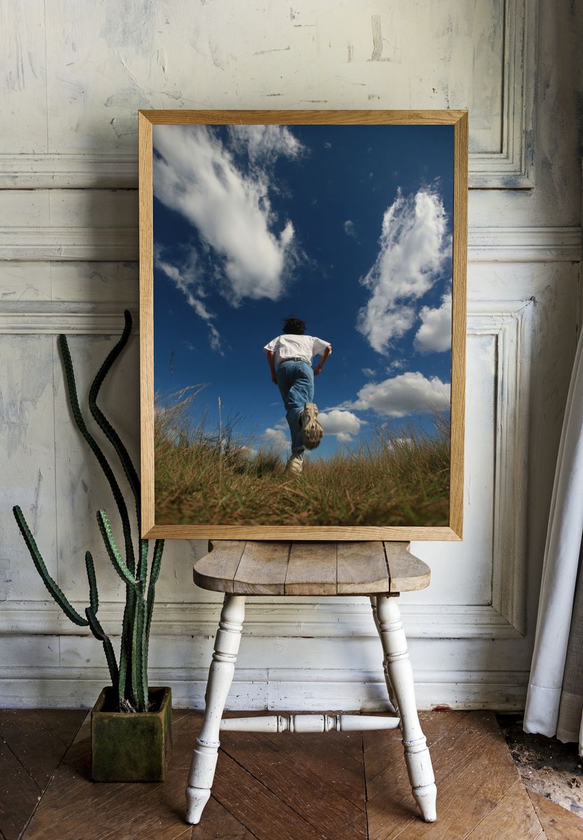 Runner Under Blue Sky Photography Poster. — room view 1
