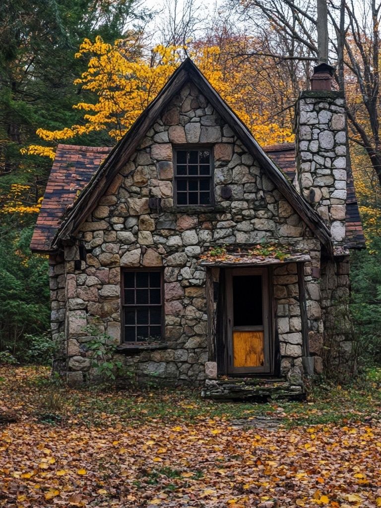Autumn Stone Cottage Photography Poster. poster detail