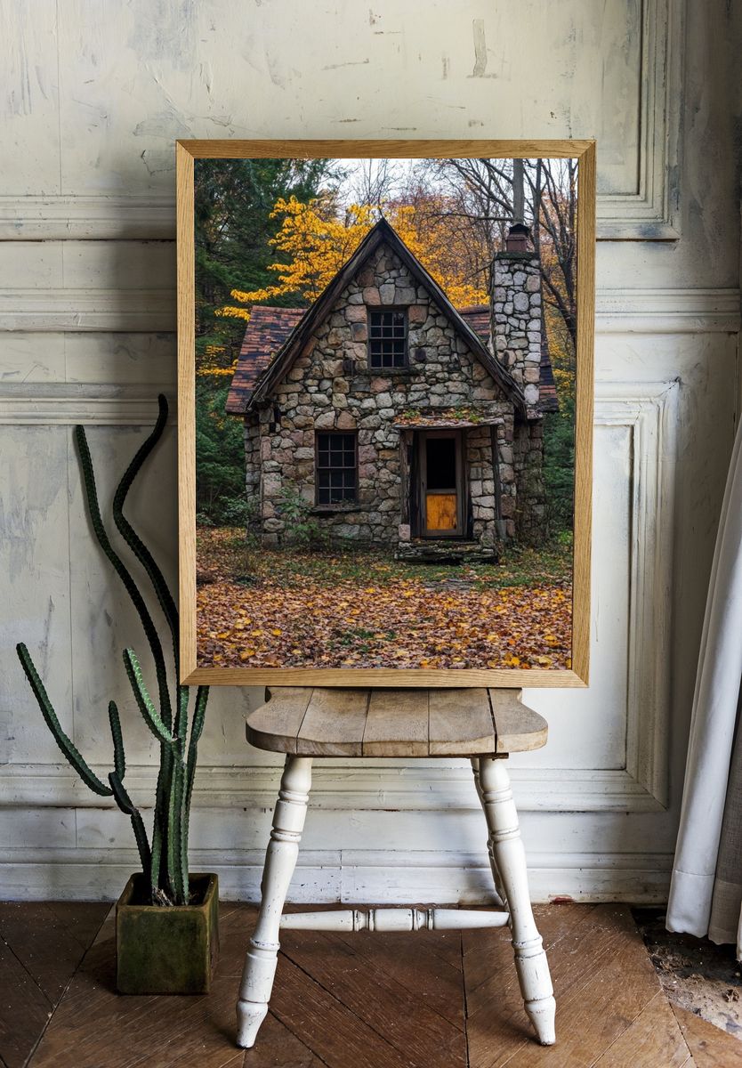 Autumn Stone Cottage Photography Poster. room preview