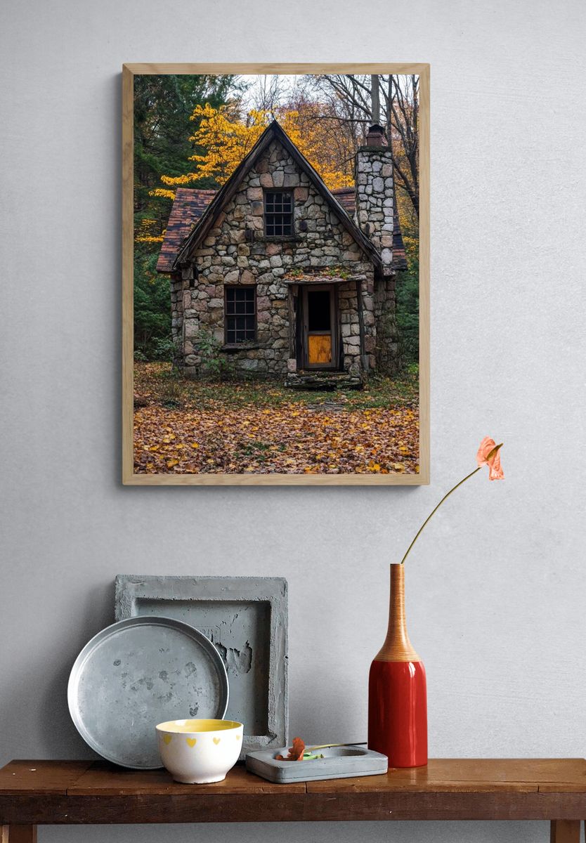 Autumn Stone Cottage Photography Poster. — room view 3