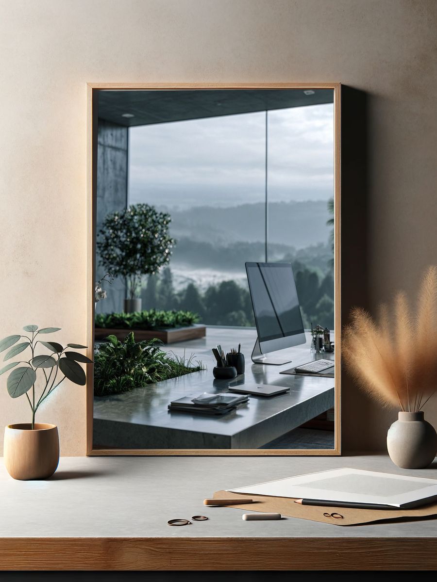 Modern Office with Mountain View Print. — room view 2