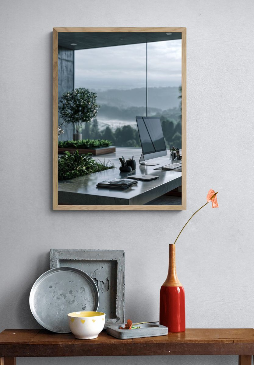 Modern Office with Mountain View Print. — room view 3