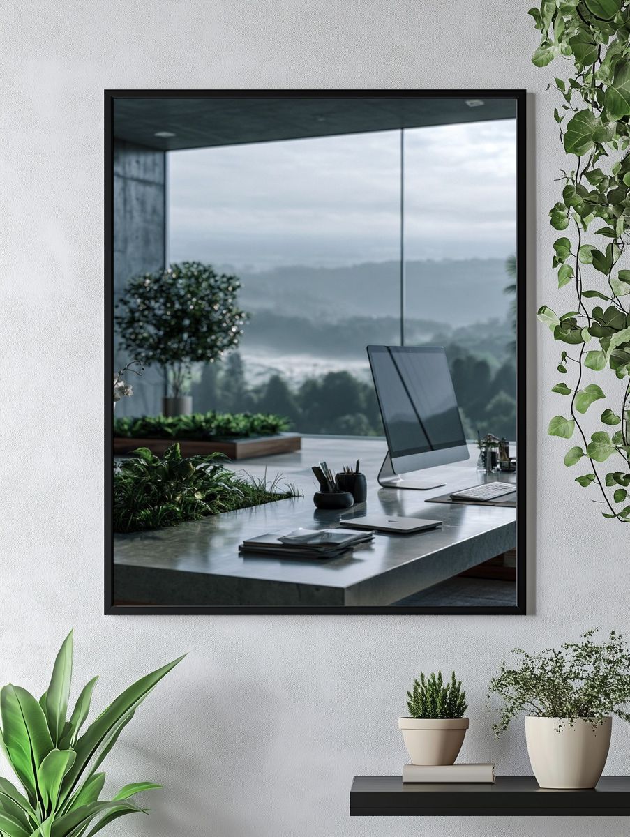 Modern Office with Mountain View Print. — room view 4