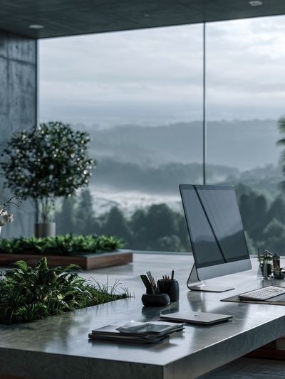 Modern Office with Mountain View Print. poster