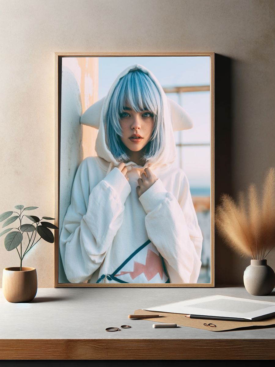 Blue-Haired Cosplay Portrait Print. — room view 2