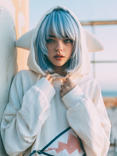 Blue-Haired Cosplay Portrait Print. poster