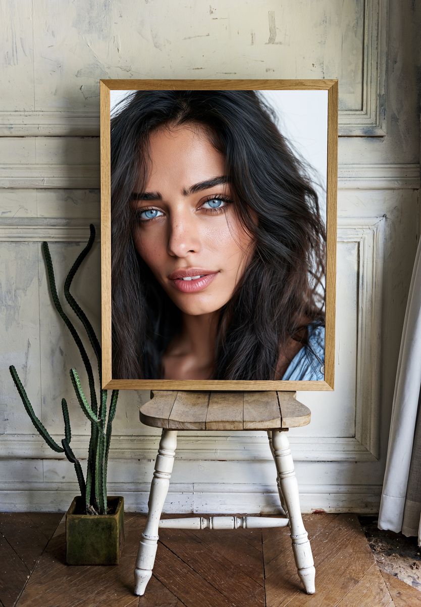 Blue-Eyed Woman Portrait Poster. — room view 1