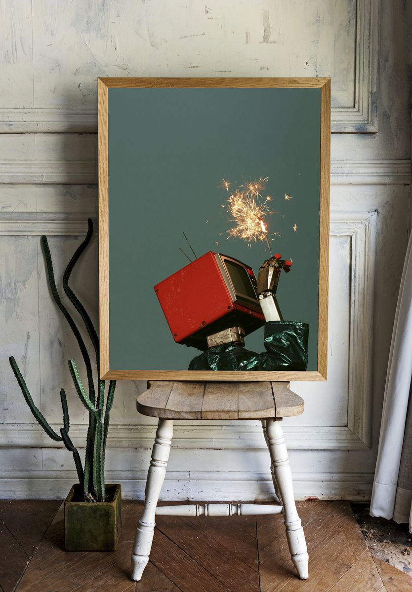 Robot Sparkler Photography Poster. room preview