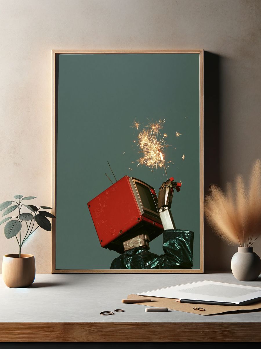 Robot Sparkler Photography Poster. — room view 2