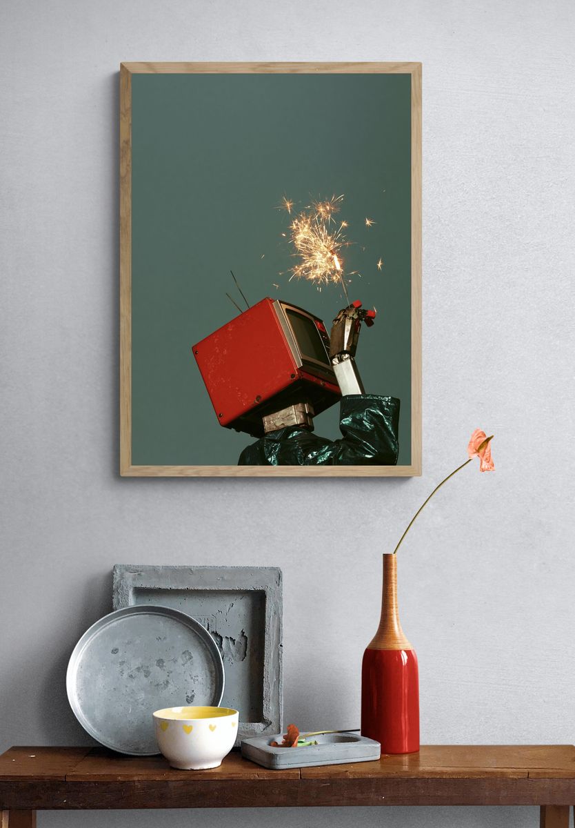 Robot Sparkler Photography Poster. — room view 3
