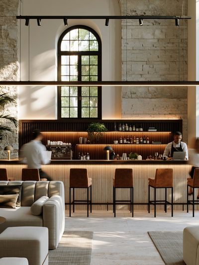 Elegant Hotel Bar Interior Photography Print. poster