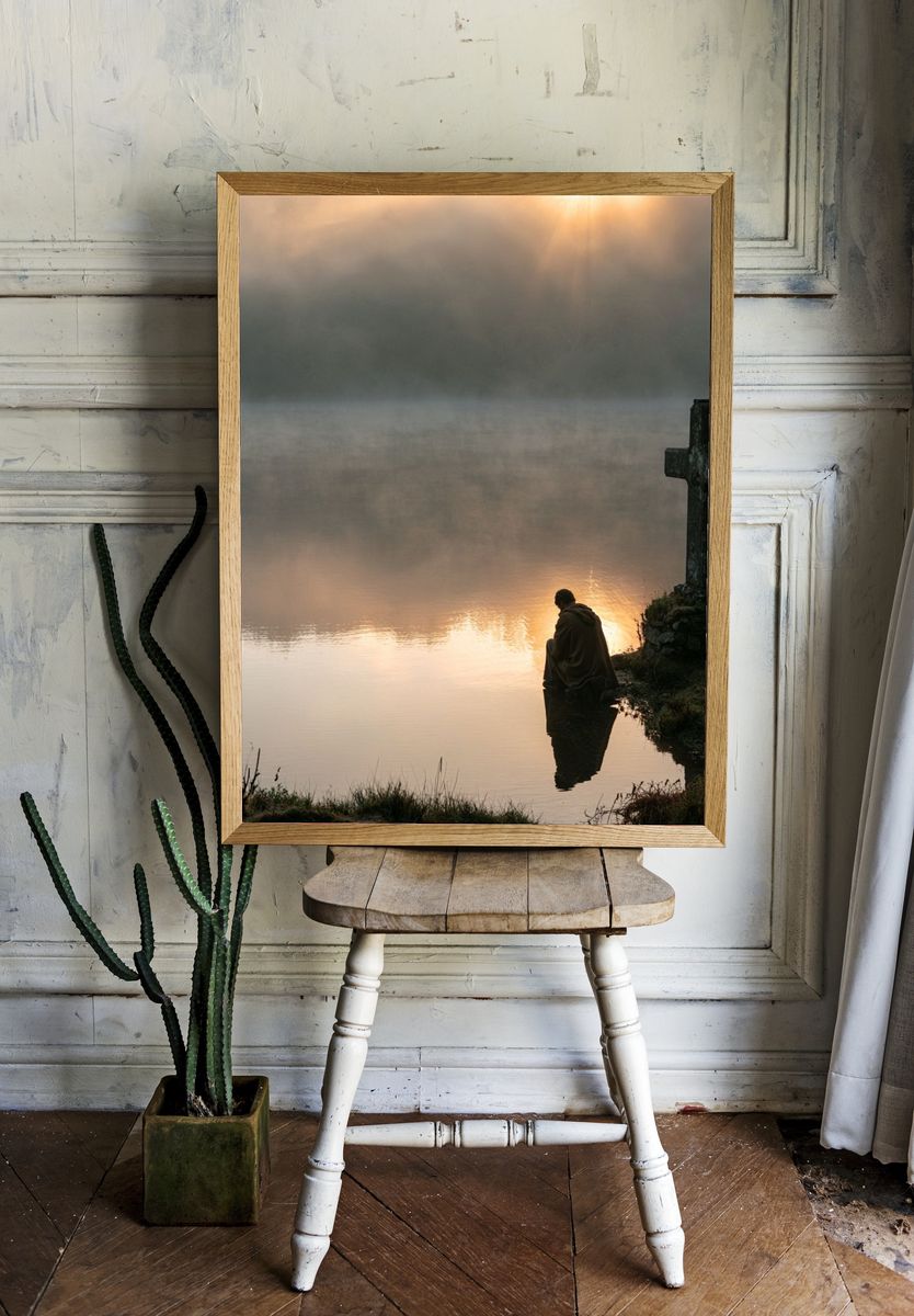 Misty Lake Cross Photography Poster. — room view 1