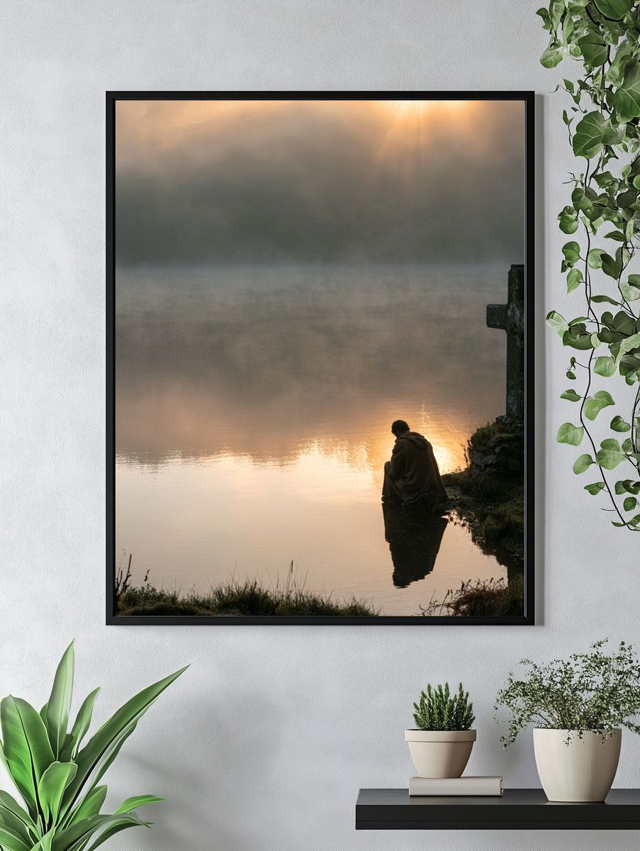 Misty Lake Cross Photography Poster. — room view 4