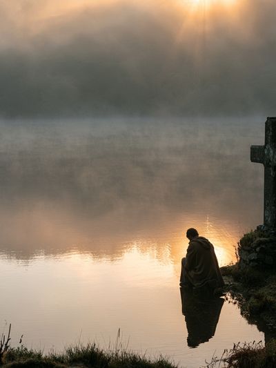 Misty Lake Cross Photography Poster. poster