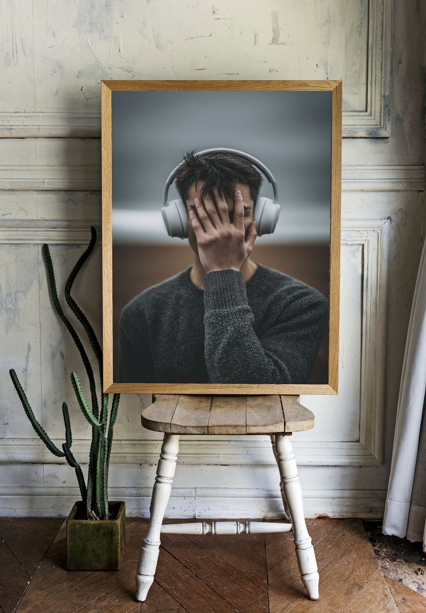 Headphone Portrait Photography Poster. — room view 1