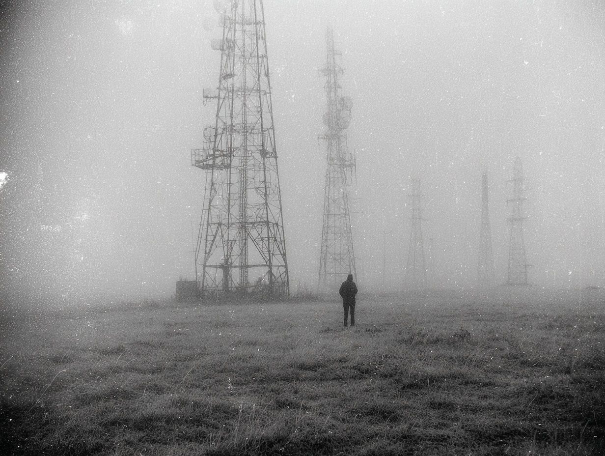 Foggy Radio Towers Black-White Poster. poster — photography art
