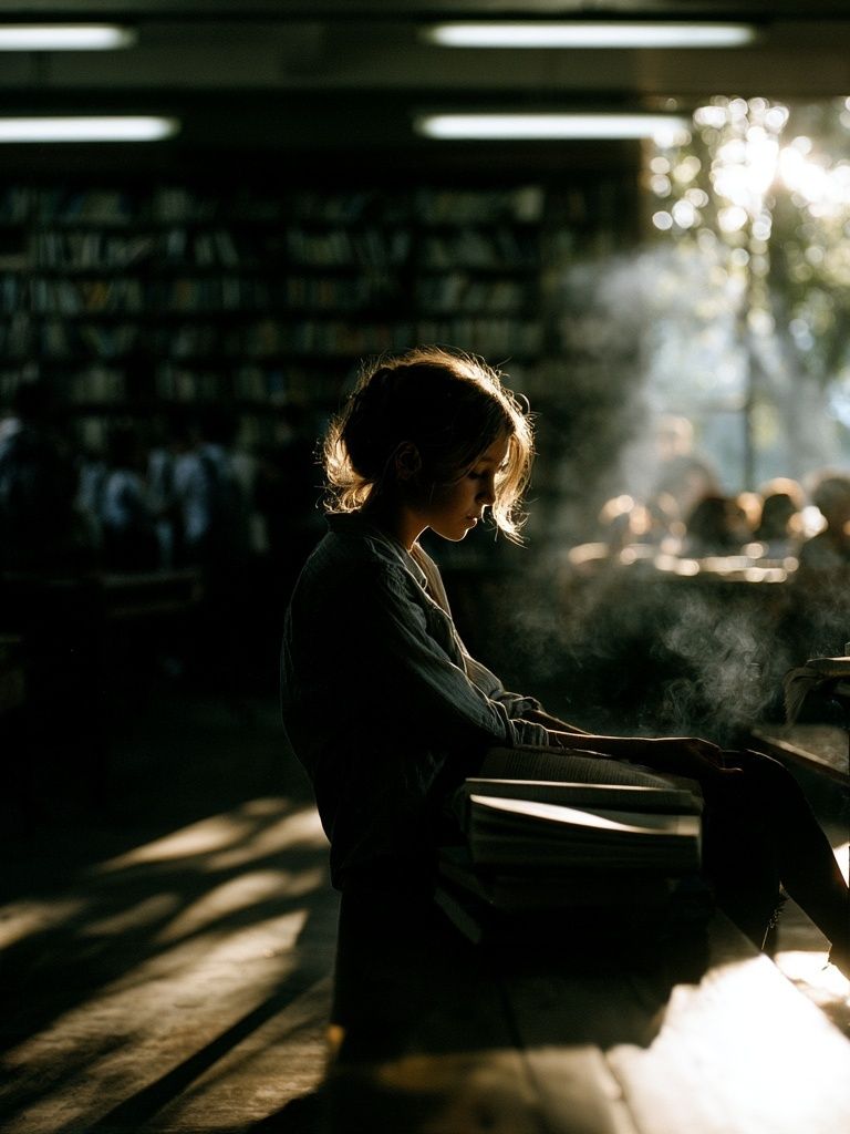 Girl Reading in Library Photography Poster. poster — photography art