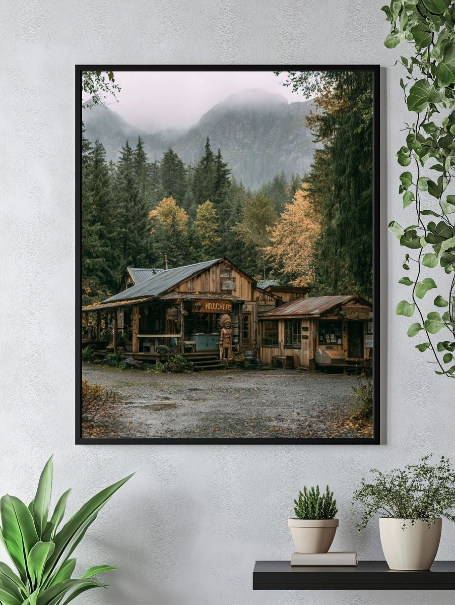 Misty Forest Cabin Photography Poster. — room view 4