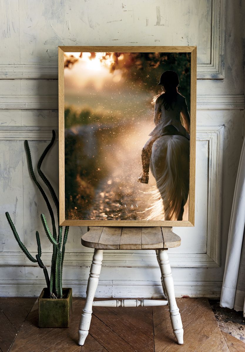 Golden Horseback Ride Photography Poster. — room view 1