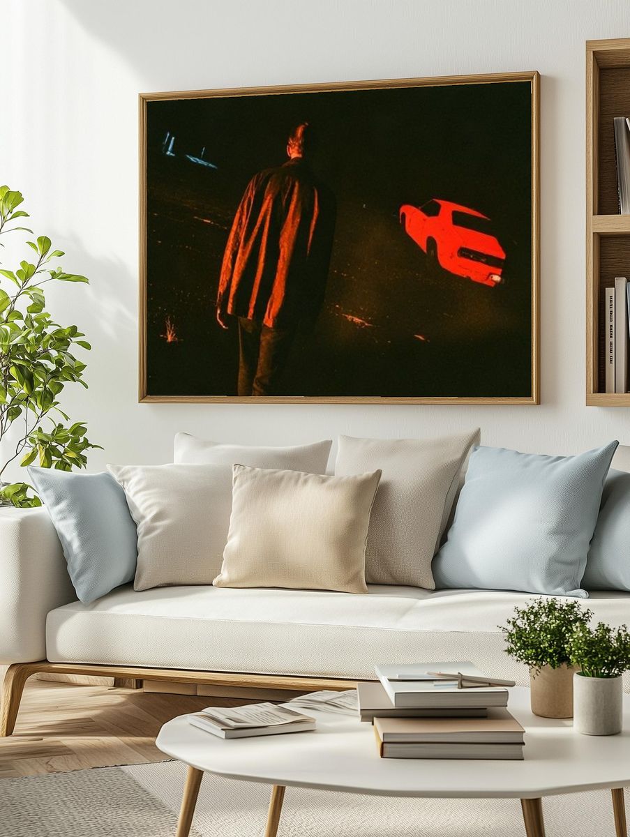 Neon Night Car Scene Poster. — room view 2