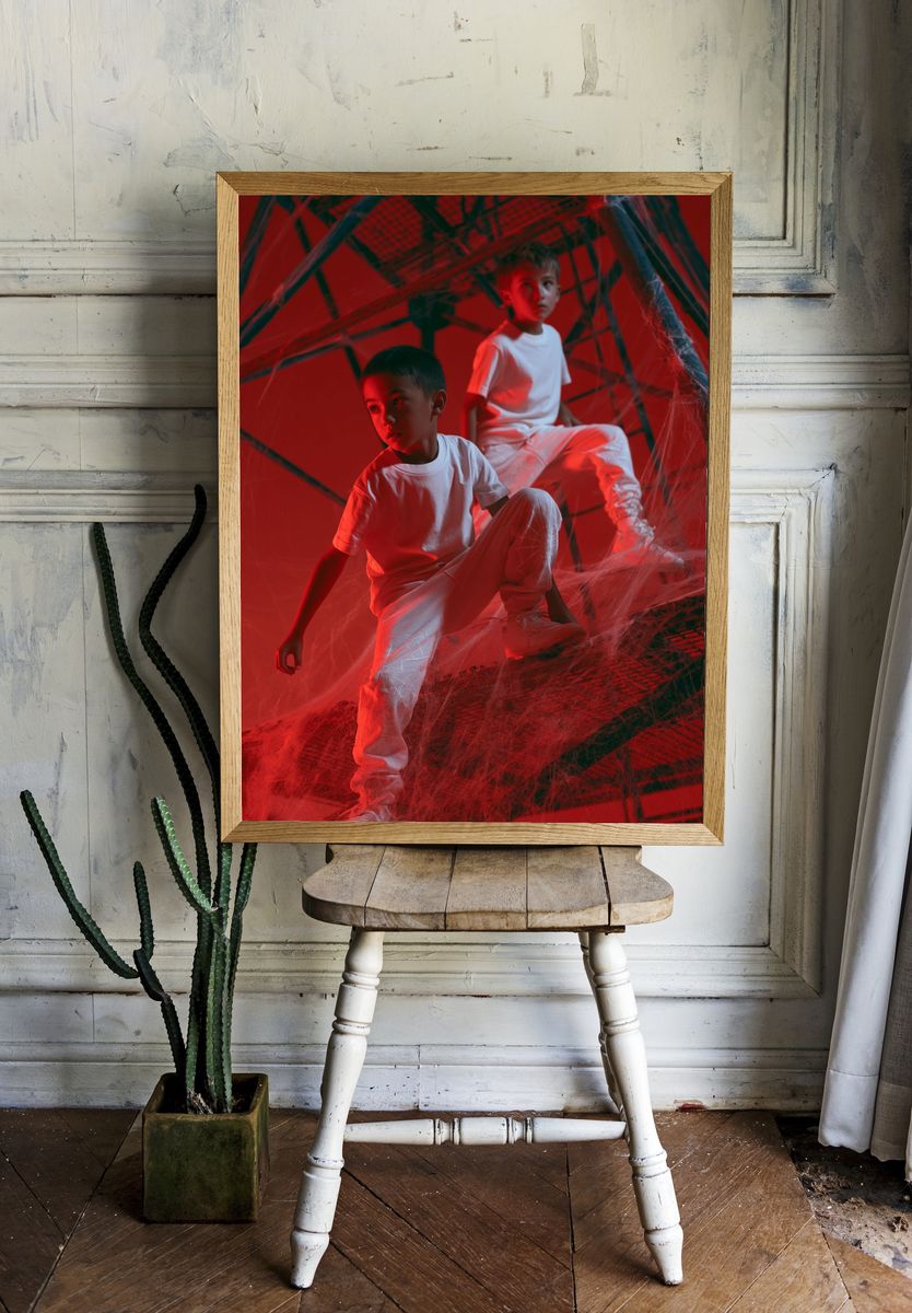 Red Web Staircase Portrait Print. — room view 1