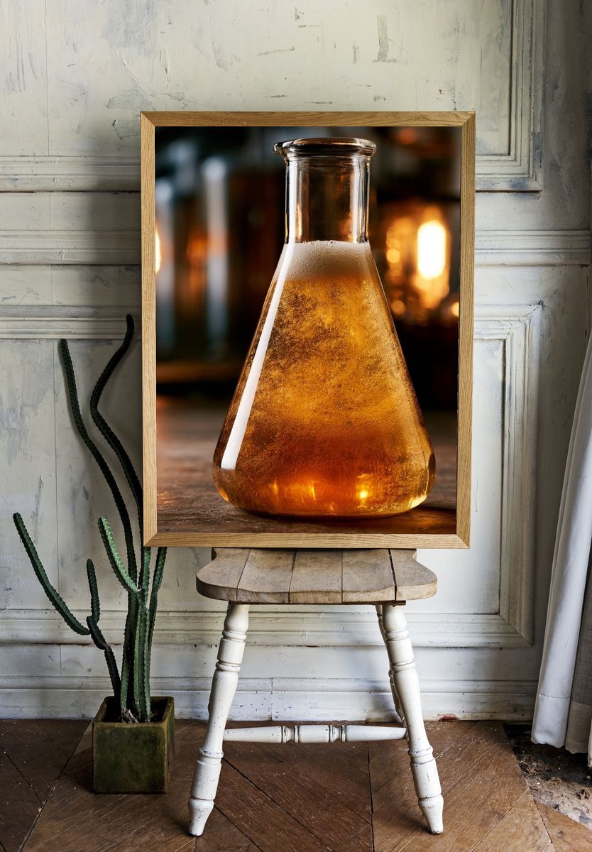 Golden Beer Flask Photography Poster. — room view 1