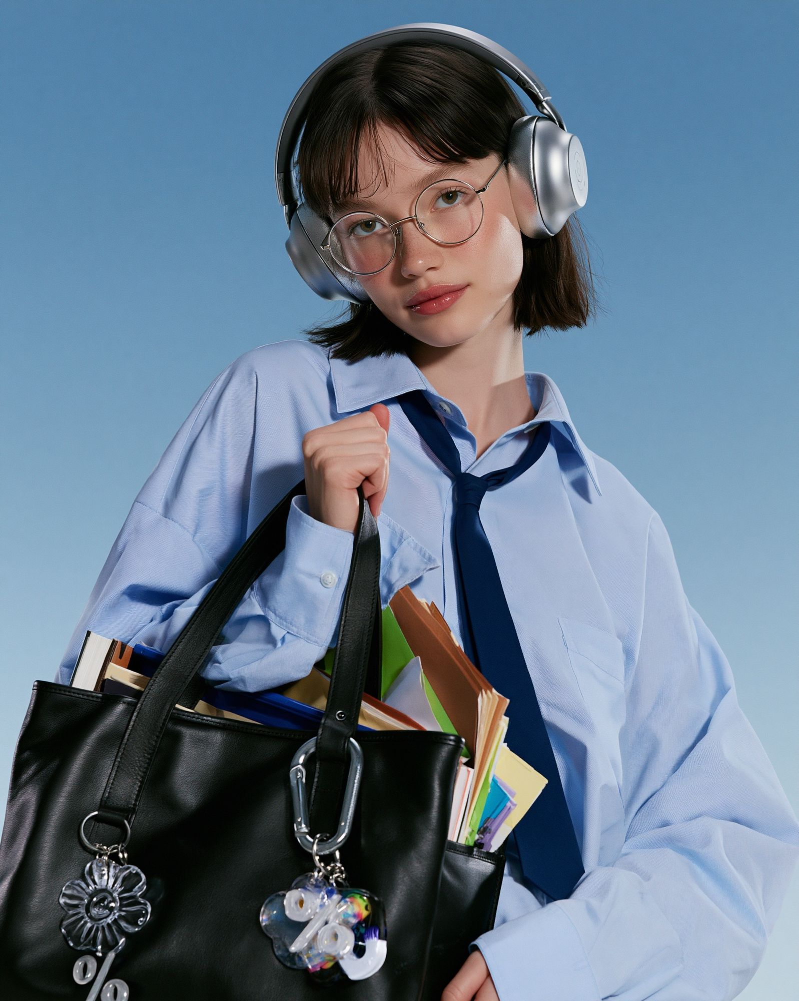 Headphones Portrait Photography Poster. poster detail