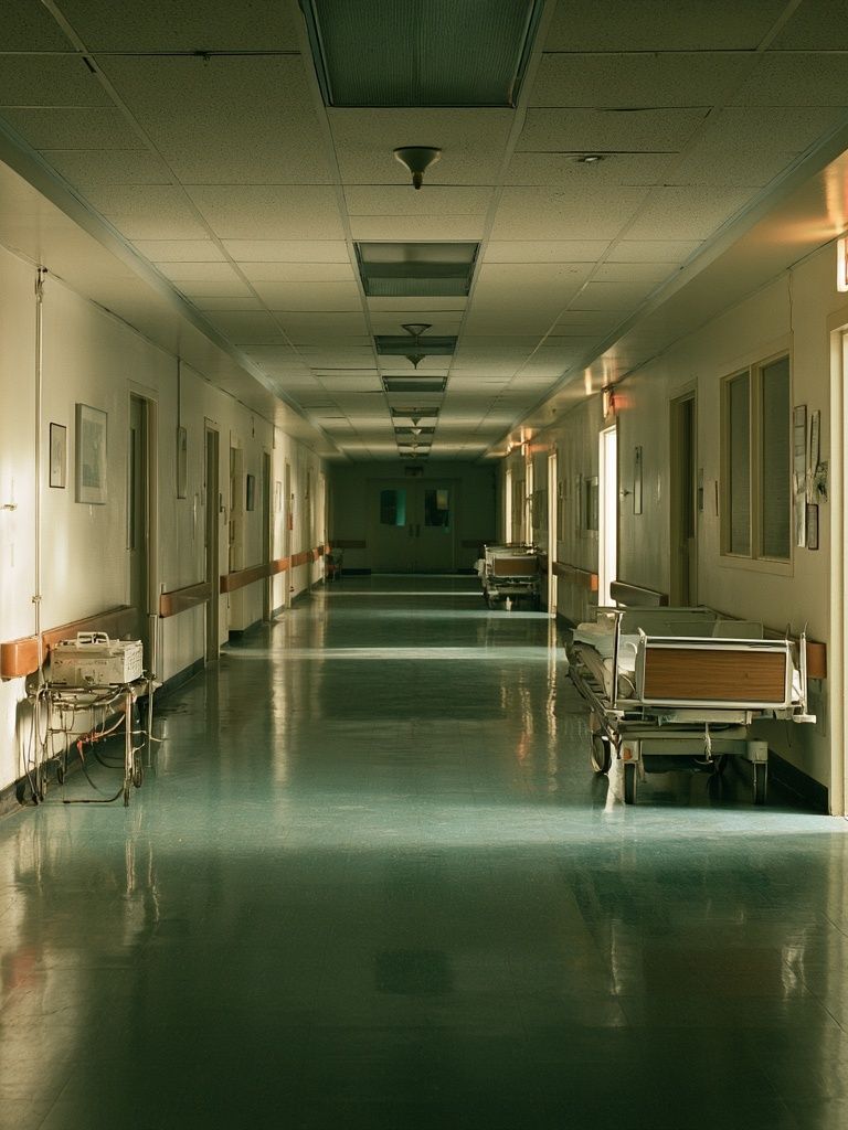 Empty Hospital Corridor Photography Poster. poster detail