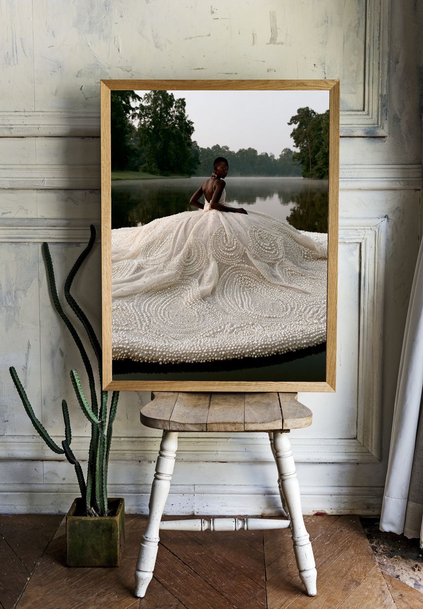 Pearl Gown Lake Portrait Print. — room view 1
