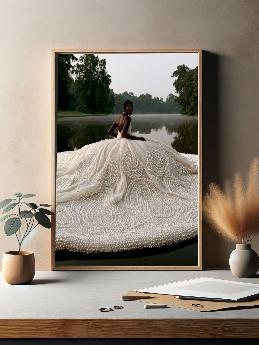 Pearl Gown Lake Portrait Print. — room view 2