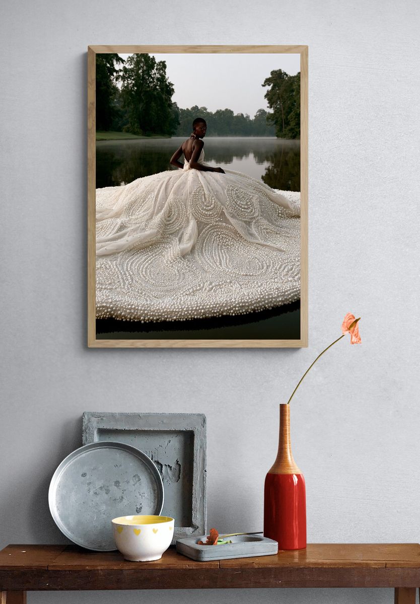 Pearl Gown Lake Portrait Print. — room view 3