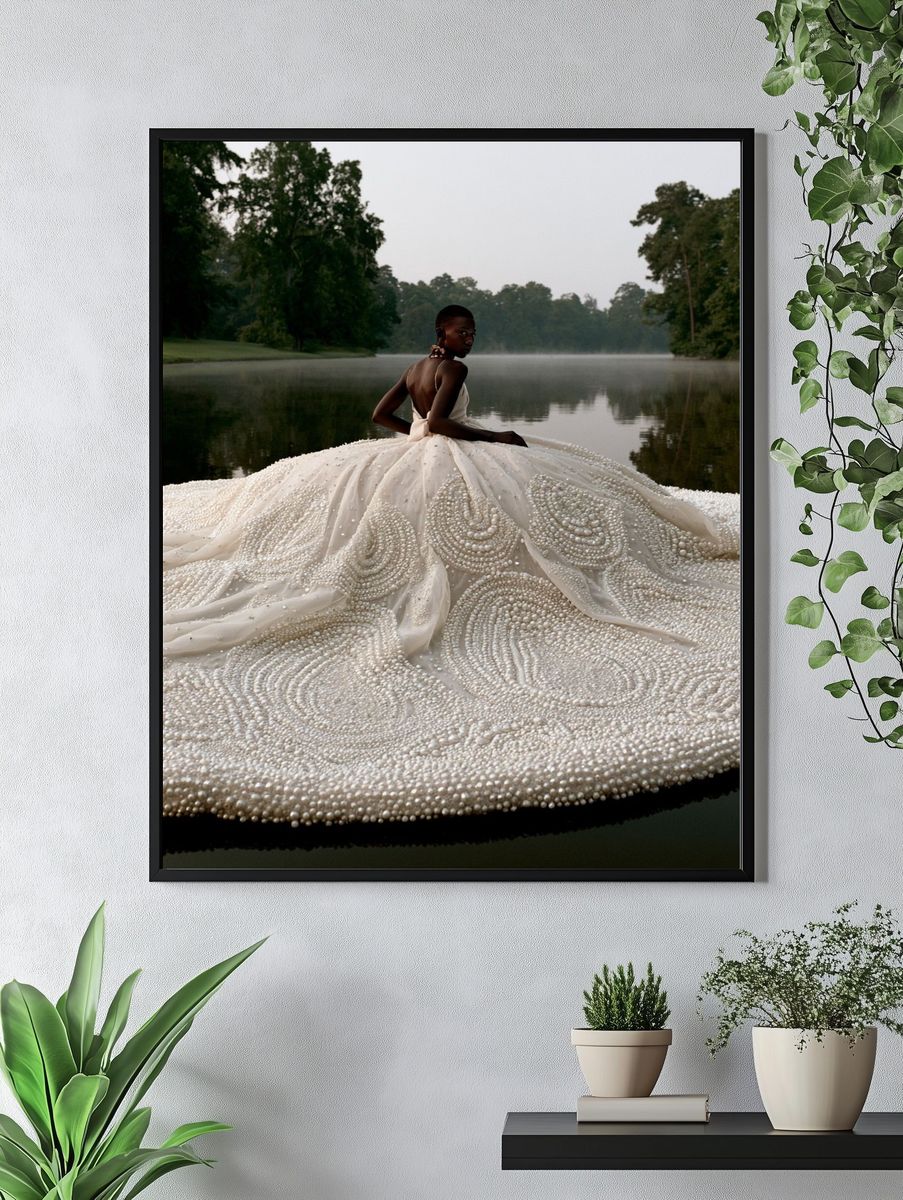 Pearl Gown Lake Portrait Print. — room view 4