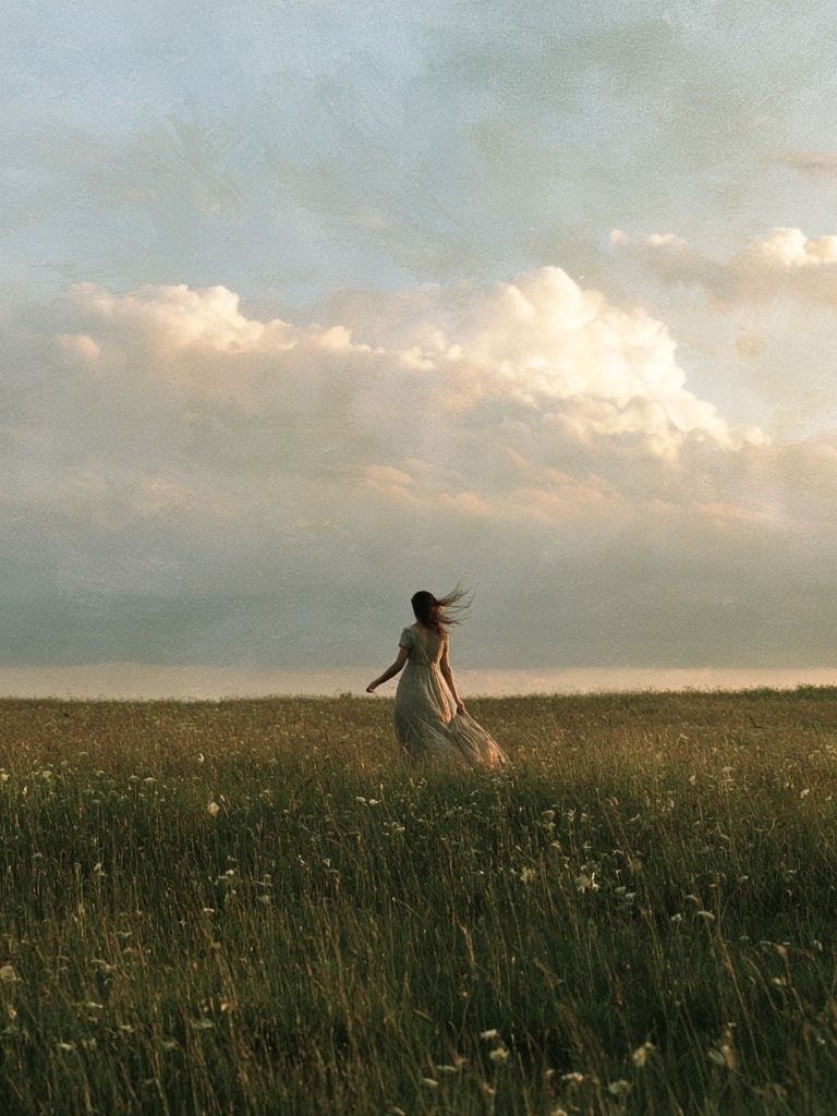 Woman in Meadow Photography Poster. poster detail