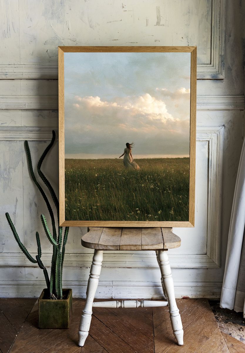 Woman in Meadow Photography Poster. — room view 1