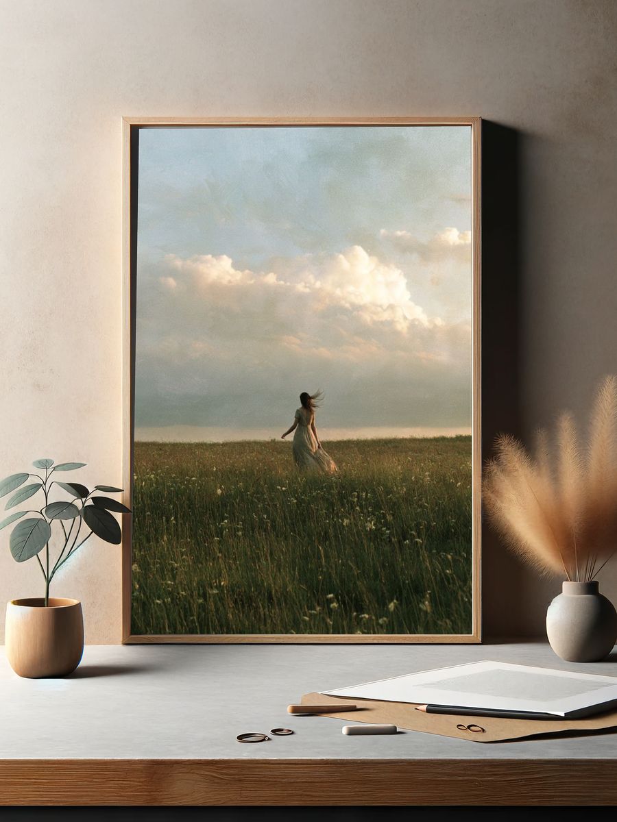 Woman in Meadow Photography Poster. — room view 2